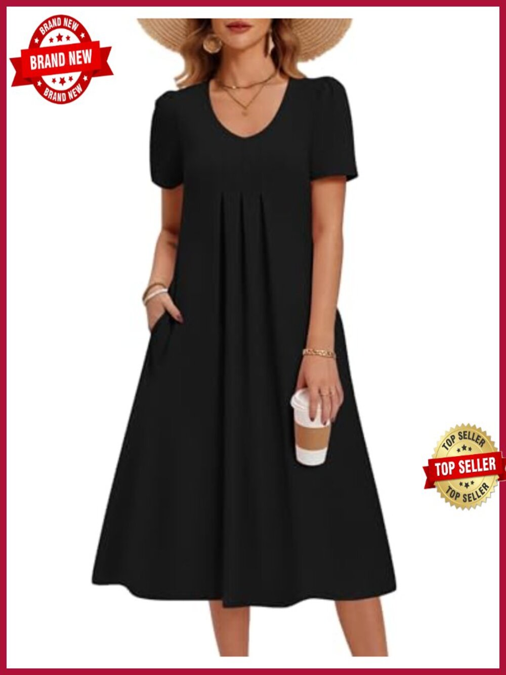 95% Polyester 5% Spandex Floral Midi Sundress with Pockets Loose Fit